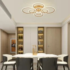 Luminaria CYCLE 8 aros, 160W, CCT, 0-10V, mando+WiFi, golden