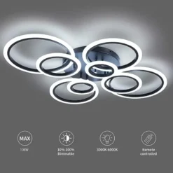 Luminaria CYCLE 8 aros, 160W, CCT, 0-10V, mando+WiFi, antracita