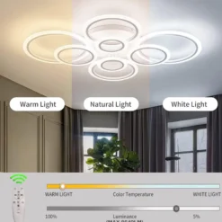 Luminaria CYCLE 8 aros, 160W, CCT, 0-10V, mando+WiFi, blanco