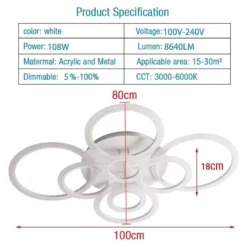 Luminaria CYCLE 8 aros, 160W, CCT, 0-10V, mando+WiFi, blanco