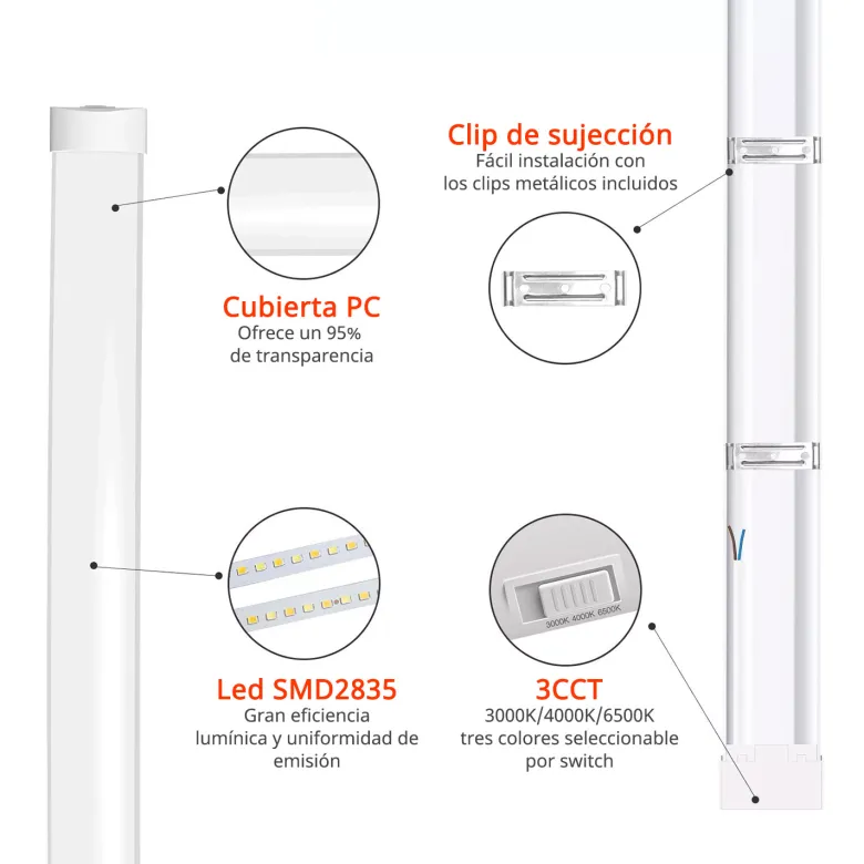 Luminaria Led de superficie SNOKE PRO, 45W, 150cm