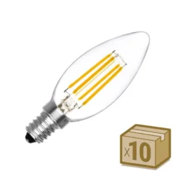 Pack 10 x Bombilla Filamento LED Vela E14 COB 4W