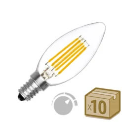 Pack 10 x Bombilla Filamento LED Vela E14 COB 6W, Regulable