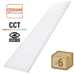 Pack 6 x Paneles LED 48W-40W-36W-24W, 30x120cm, 4CCT, UGR<19