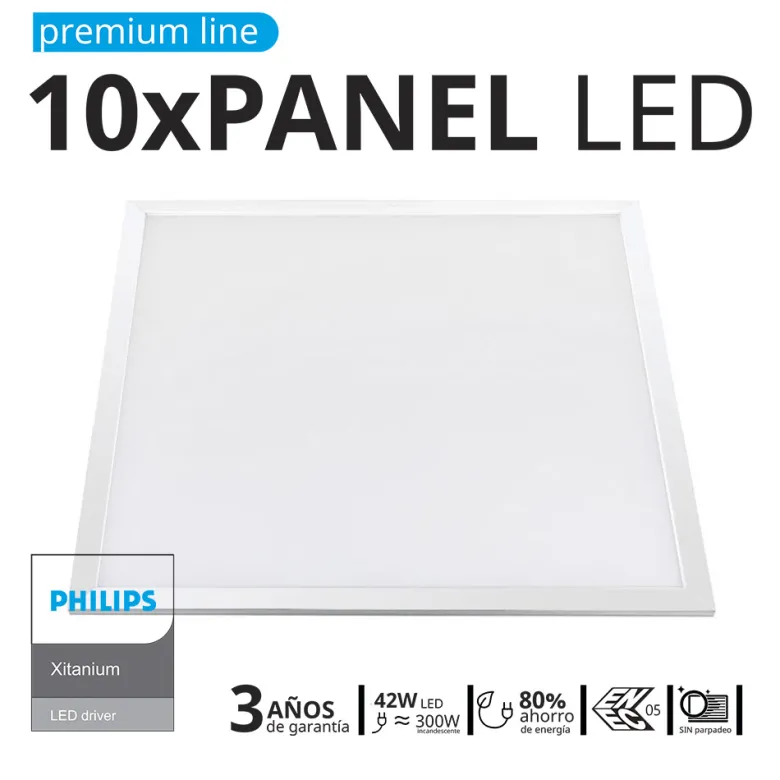 Pack 10 x Paneles LED 42W, 60X60cm, Chip OSRAM + Driver Xitanium, ENEC05