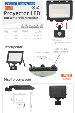 PIR sensor 30-50w removible
