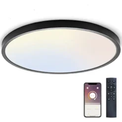 Plafón Led KRAMFOR 48W, superficie, ⦰500mm, CCT, Bluetooth + mando RF, negro