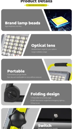 Proyector LED, 200W con batería de Litio recargable + emergencia