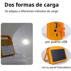 Proyector LED, 100W solar/con batería recargable + emergencia + power bank + bluetooth speaker