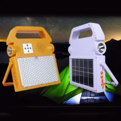 Proyector LED, 100W solar/con batería recargable + emergencia + power bank + bluetooth speaker