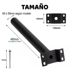 Soporte recto 49cm para farola 48mm para poste o pared