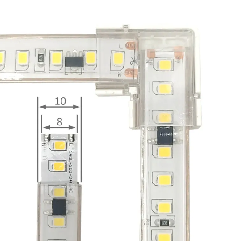 Unión intermedia L tira led PCB 8mm